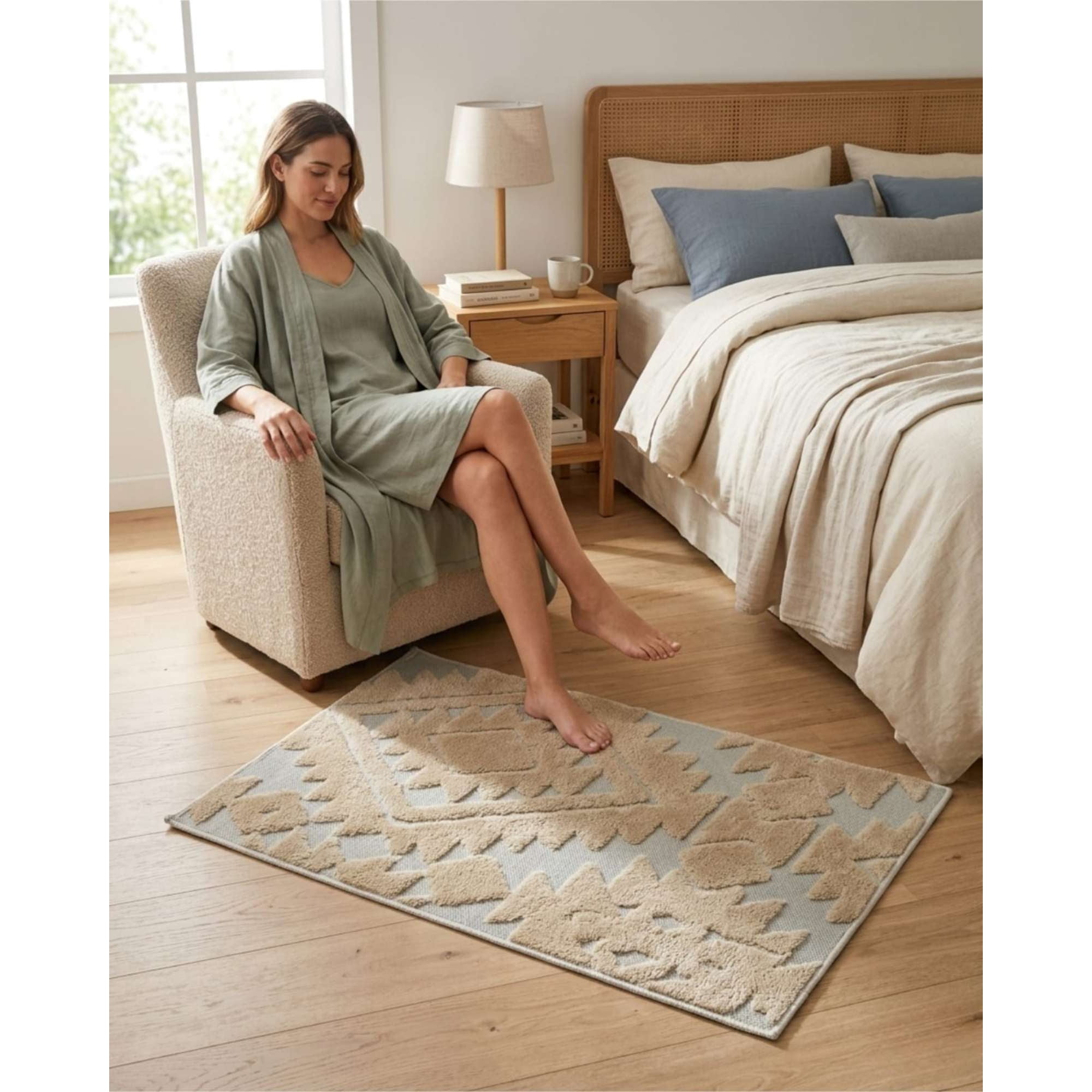 Mylhogar - Bajada De Cama Moderna 50x80cm Diseño Jacquard