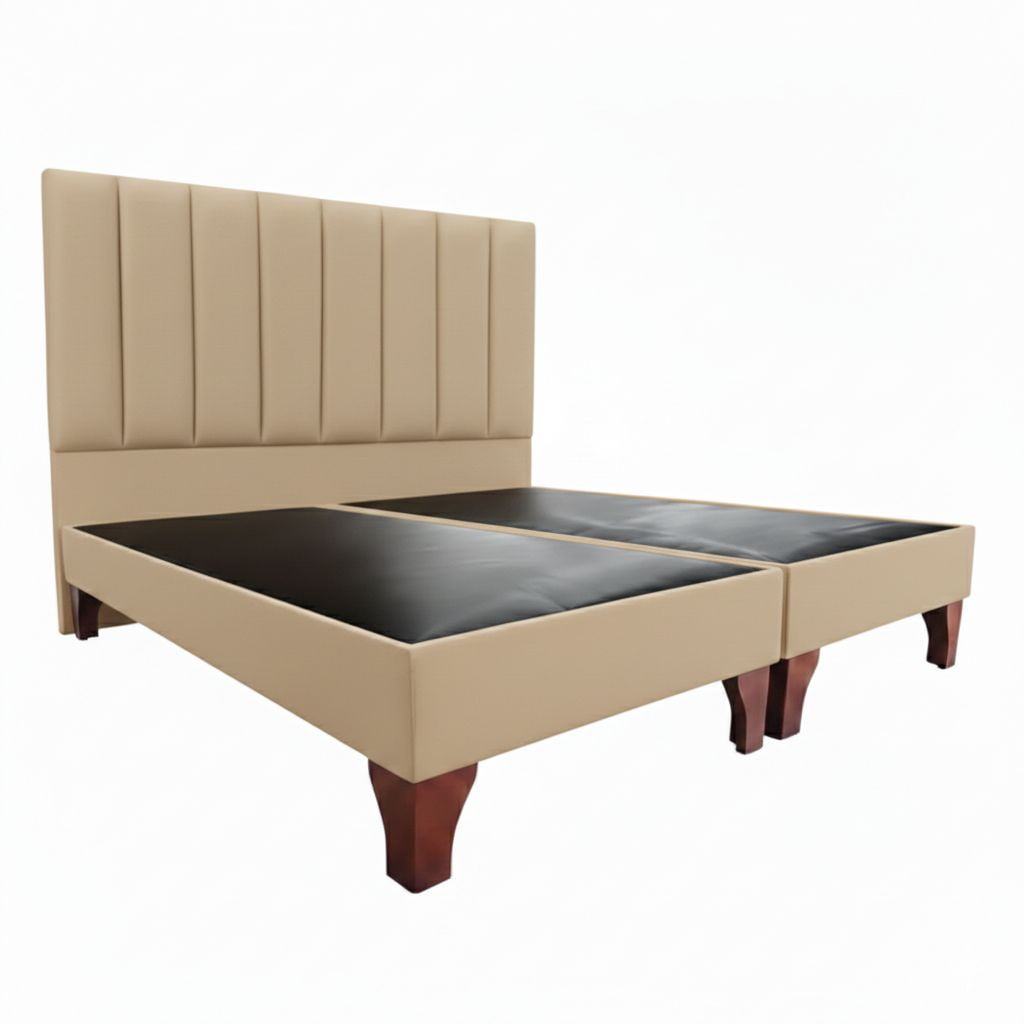 Vitelio - Cama 2 Plazas Modular Base Color Beige + Respaldo