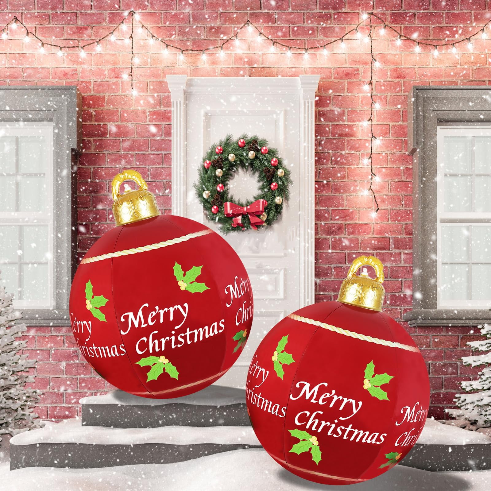 Xusx111 - 2 Paquete Bola Inflable Al Aire Libre De La Navidad Decoraciones De Navidad Patio Grande 23.6inch Pvc Bola Inflable Decorada Para El Hogar Bola De Regalo Festiva Del Año Nuevo