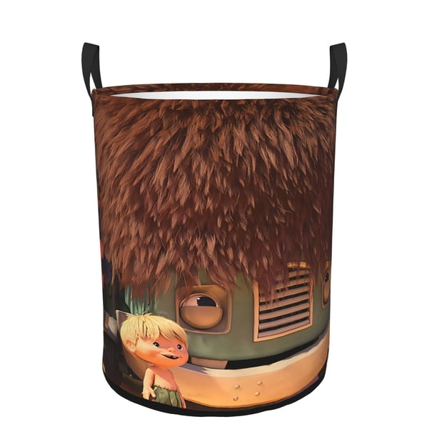 Camión de Basura Cesta de lavandería de gran capacidad redonda con asa, bolsa para ropa sucia plegable, almacenamiento para dormitorio, baño y lavadero 44x35 cm