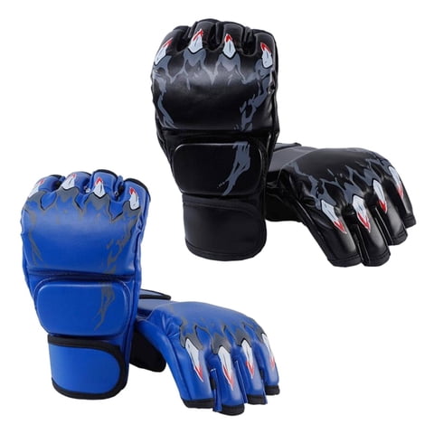 Ioensy - 2 Pares De Guantes De Boxeo Mma Guantes De Boxeo De Medio Dedo Para Entrenamiento Saco De Boxeo Sanda Negro Y Azul