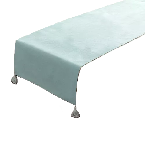 Genérico - Piecera Para Cama 2 Plaza - King En Lino Pompones 70X210 Cm Color Agua