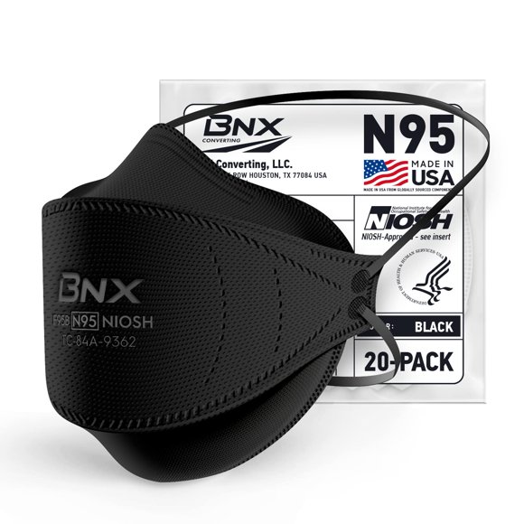 Mascarilla Respiradora BNX N95 Certificada por NIOSH Paquete de 20 Unidades Negra