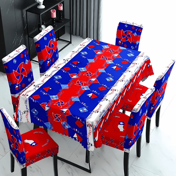 Set Mantel Dieciochero Más 6 Fundas Sillas Fiestas Patrias