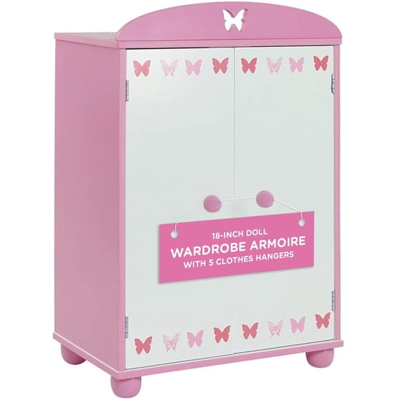 Armario de madera Emily Rose Doll de 18 pulgadas con perchas de Furniture