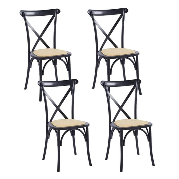 Pack de 4 Sillas Crossback Madera Rattan Negras
