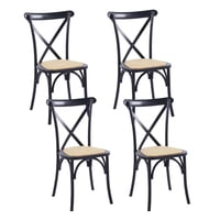 Klik Muebles - Pack De 4 Sillas Crossback Madera Rattan Negras