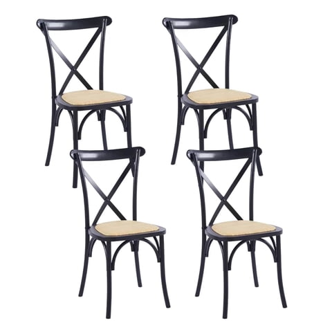 Klik Muebles - Pack De 4 Sillas Crossback Madera Rattan Negras