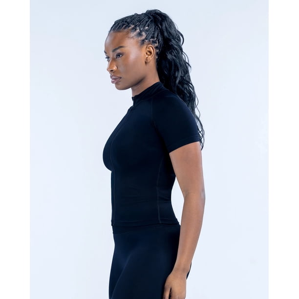 Polera Gym Mujer Ajustada con Cierre Completo Manga Corta - YJ341