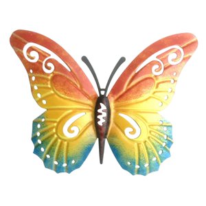 Magideal - Decoraciones De Pared De Mariposa De Metal, Esculturas Colgantes, Decoración De Exhibición, Figuras Artísticas, Arte De Pared Para Parque, Dormitorio, Naranja Amarillo Azul