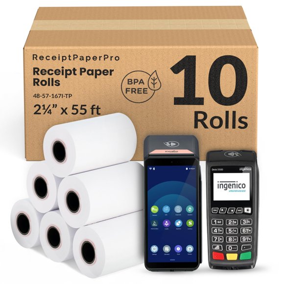 Papel térmico para recibos ReceiptPaperPro 57 mm x 55 ft, paquete de 10
