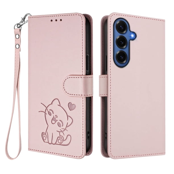 Funda Volteable con Diseño de Gato para Samsung Galaxy S26 Plus, Rosa