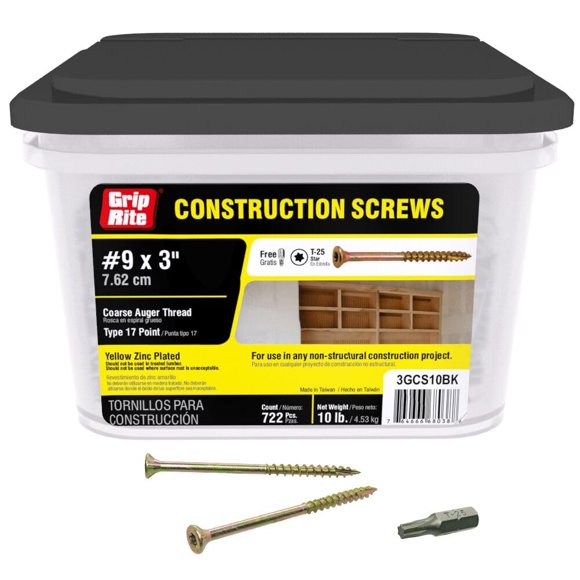 Screw Grip-Rite, 10 libras, 9 x 3, T-25 Star Drive, zinc amarillo