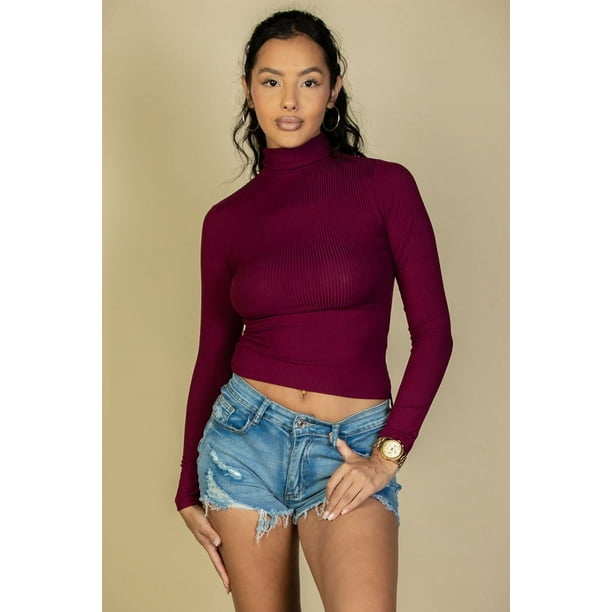 Top De Canalé De Manga Larga Con Cuello Alto