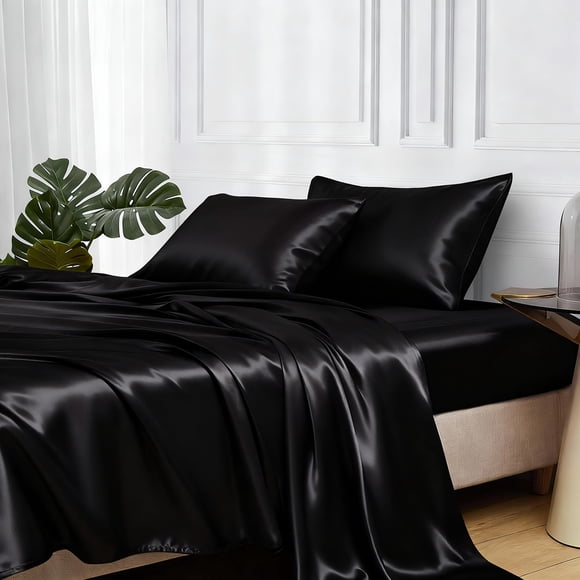 Juego de Ropa de Cama MR&HM Satín Full 4 Piezas Bolsillo Profundo 38 cm