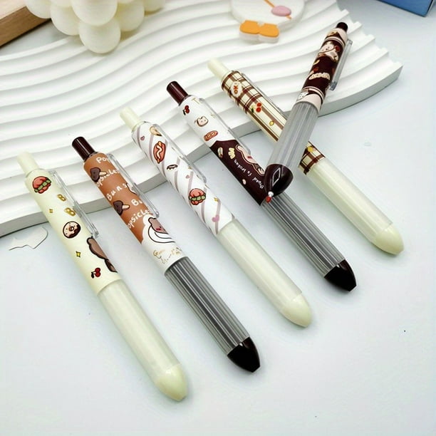 Get Ready for Exams with 6pcs/box Baking Bear Gel Pens - Super Smooth Ink with Finger Guard and Red Glue Included