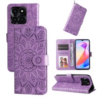 Funda Tipo Cartera Foxdock Para Honor X6A , Diseño Girasol En Relieve, Cuero Pu, Cierre Magnético, Soporte Y Tarjetero