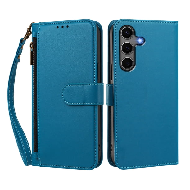 Funda Tipo Billetera para samsung galaxy S24/25 PLUS con Soporte y Bolsillo con Cierre Azul