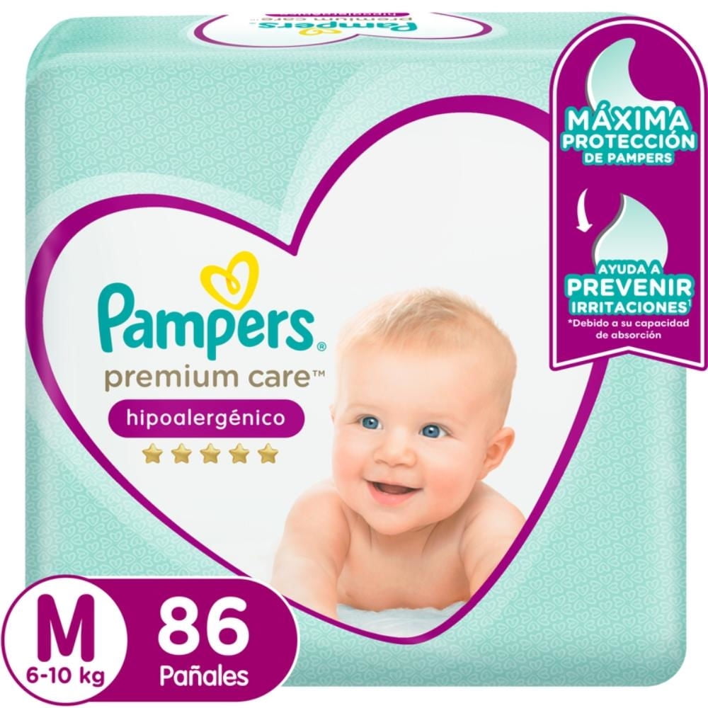 Pañales Desechables Premium Care Hipoalergénico M 86 Un 86 Un Pampers