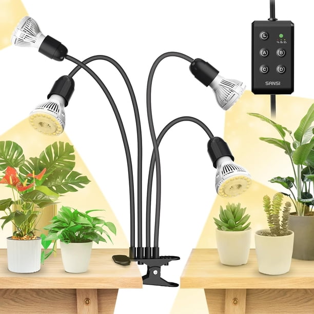 Luz de Crecimiento para Plantas SANSI 600W Espectro Completo con 4 Brazos Flexibles y Temporizador