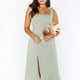 thumbnail image 3 of Vestido de dama de honor elegante de verano para mujer, con escote cuadrado, volantes, sin mangas, informal, largo, con abertura, verde, 3 of 7