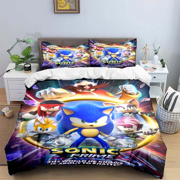3D Exquisite Cartoon S-Sonic Wallpaper Anime Digital Printing Bedding Set Duvet Cover Comforter Bed Youth Kids Girl Boys Gift