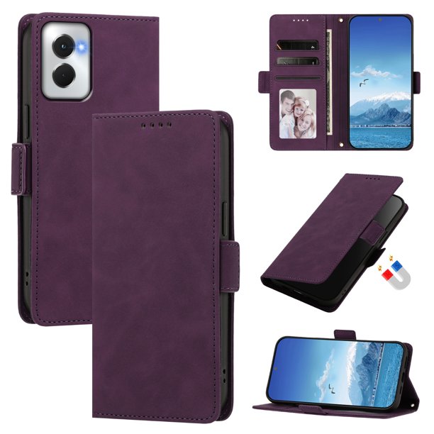 Funda Billetera Delgada para Motorola Moto G Power 5G 2024 con Ranuras y Soporte Morado oscuro