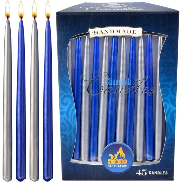 Velas Ner Mitzvah 45 unidades azul metálico y plateado