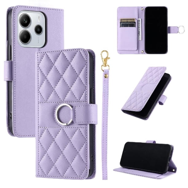 Funda Acolchada con Anilla y Correa para Xiaomi Redmi Note 14 Pro 4G Slots para Tarjetas Morado