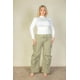 thumbnail image 4 of Pantalones de Paracaídas Fruncidos con Cordón, Bolsillos con Solapa de Saronita, Banda Elástica, Dos Bolsillos Delanteros, Color Verde Oliva (para Mujer), 4 of 4