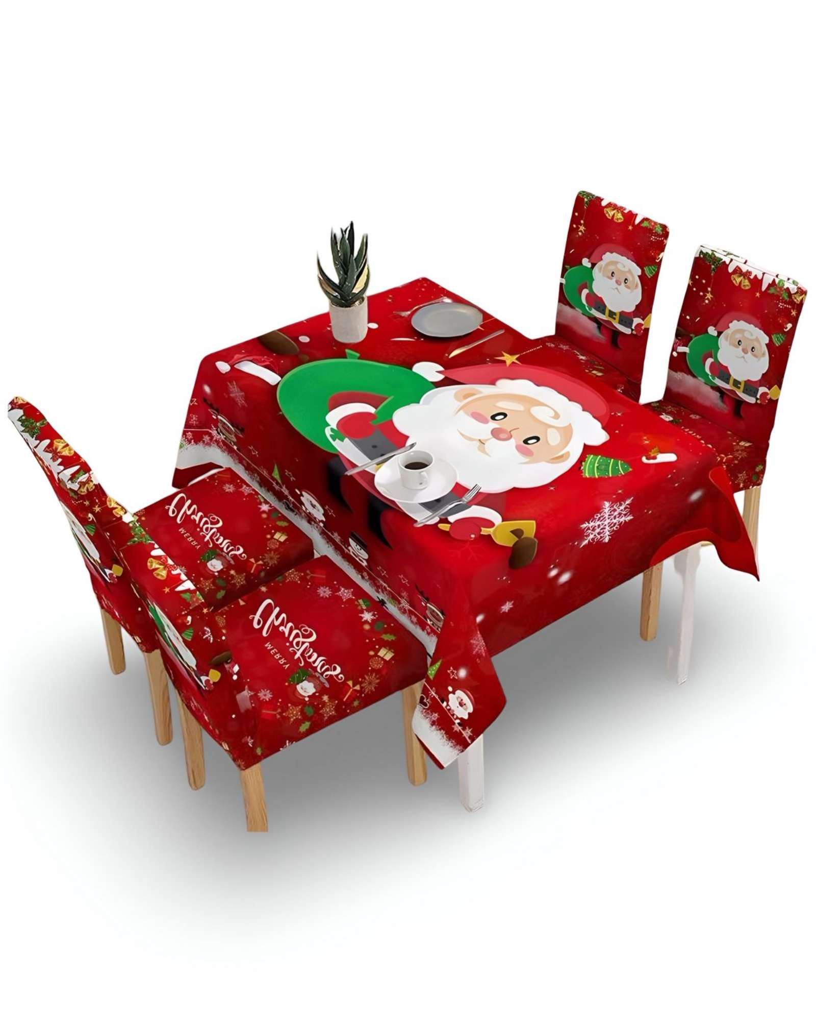 Tf - Juego Mantel Más 6 Fundas De Sillas Antimanchas Navideño 140X220 Cm 03