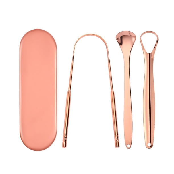 Limpiador de lengua - Paquete de 3 raspadores de lengua de acero inoxidable con práctico estuche de viaje para un cuidado bucal saludable para adultos y niños. Fácil de usar, ayuda a combatir el mal a