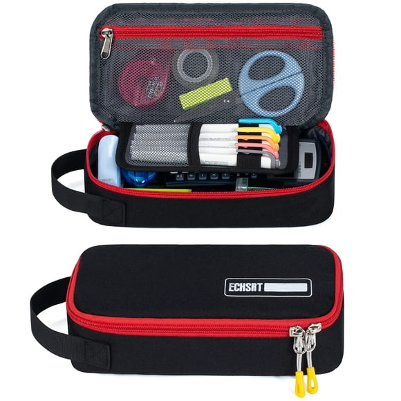 Estuche para lápices ECHSRT de gran capacidad, 9,44 x 4,72 x 2,36 pulgadas, color negro Oxford