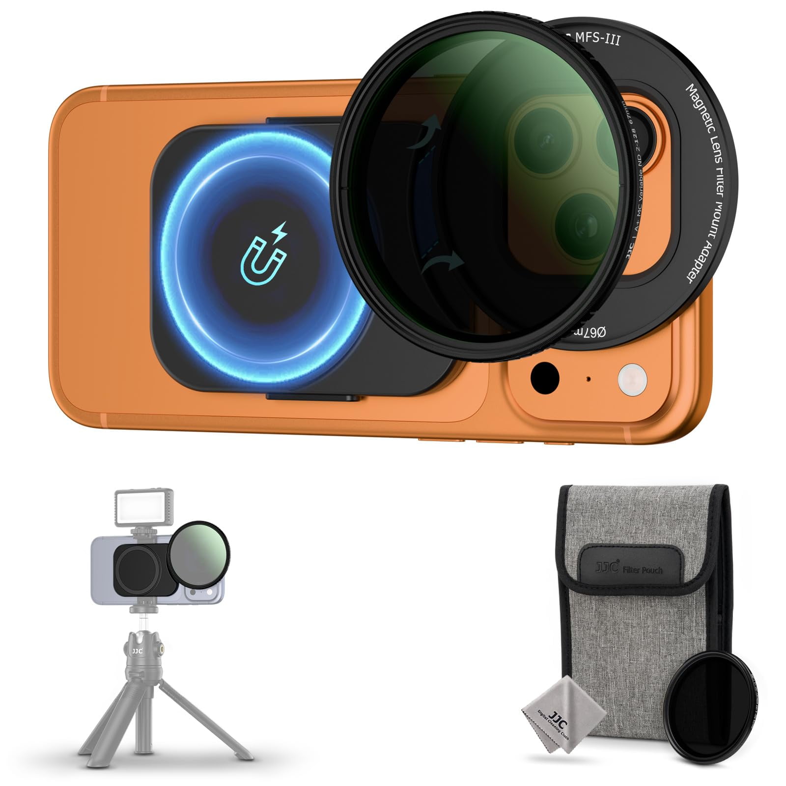 Adaptador De Filtro De Lente Jjc Mejorado 67 Mm Nd2-128 Para Iphone 17