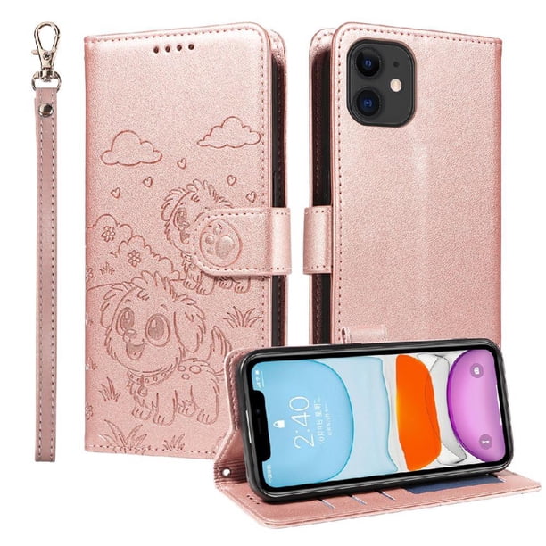 Funda Billetera FOXDOCK Compatible con iPhone 12 Mini , Diseño Perrito Tierno, Ranuras para Tarjetas y Soporte Plegable