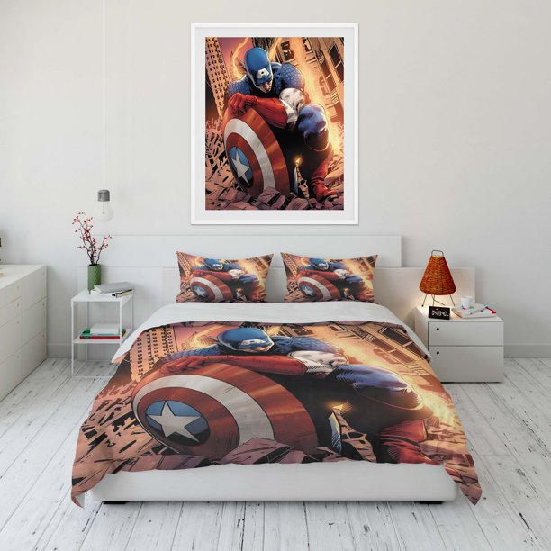 Marvel Captain America Printed Quilt Cover Pillowcase Bedding Set Kids Adult Comfortable Bed Set Twin King King Size Bedding Set Bed Sheets