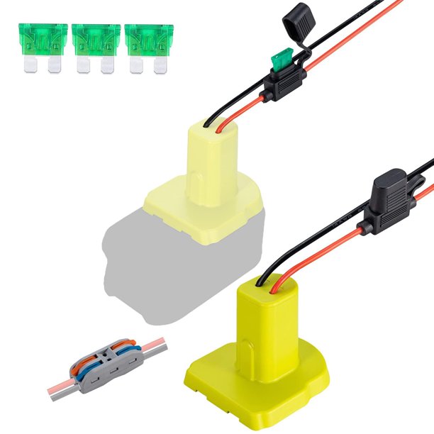 Adaptador de Power Wheel Crivnhar para batería Ryobi 18 V con fusible de 30 A y cable de 32 cm