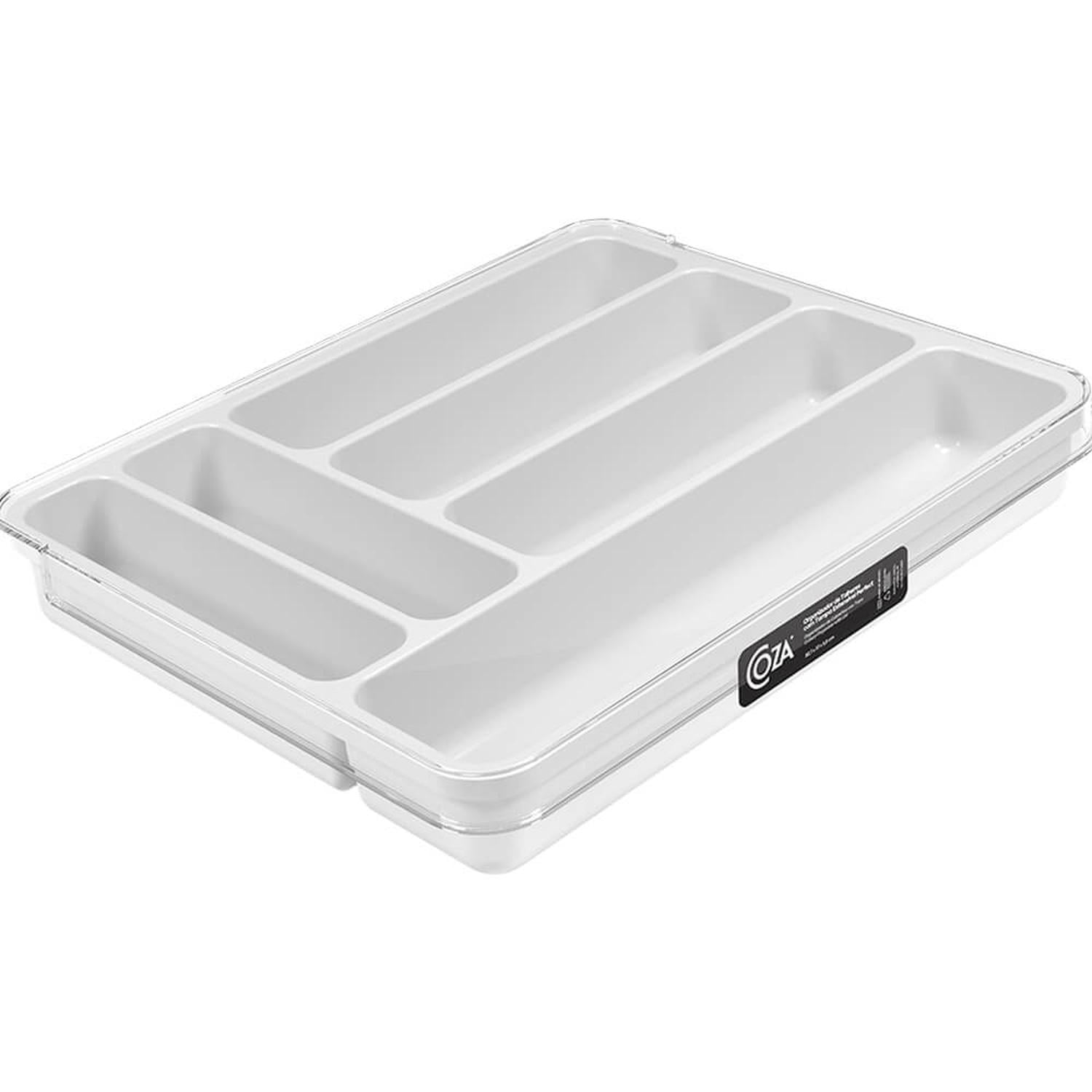 Coza - Organizador De Cubiertos Con Tapa Extensible Blanco Blanco