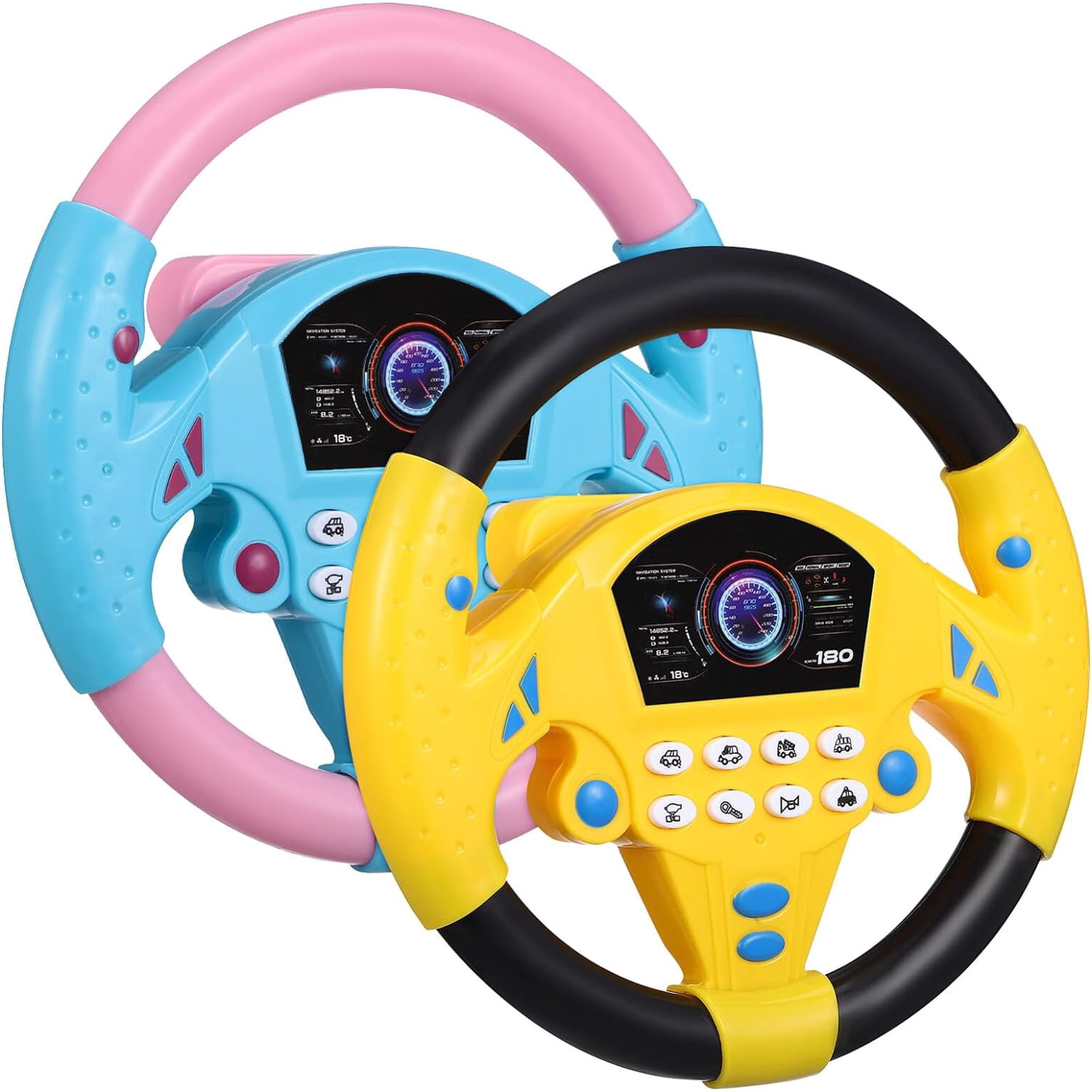 Volante De Juguete Giratorio 360° Para Niños – Simulador De Conducción Con Luces Y Música, Base Para Mesa O Asiento De Coche, Diámetro 25 Cm, ABS Resistente, Pilas AA (no Incluidas)