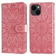 thumbnail image 1 of Funda tipo cartera FOXDOCK para iPhone 13 , diseño girasol en relieve, cuero PU, cierre magnético, soporte y tarjetero, 1 of 5