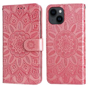 Funda Tipo Cartera Foxdock Para Iphone 13 , Diseño Girasol En Relieve, Cuero Pu, Cierre Magnético, Soporte Y Tarjetero