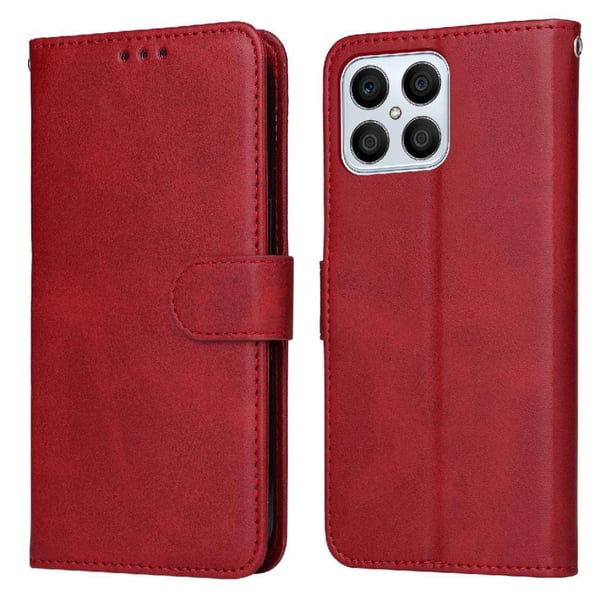 Funda Billetera para Honor X6 4G con Porta Tarjetas y Soporte Ajustable Rojo