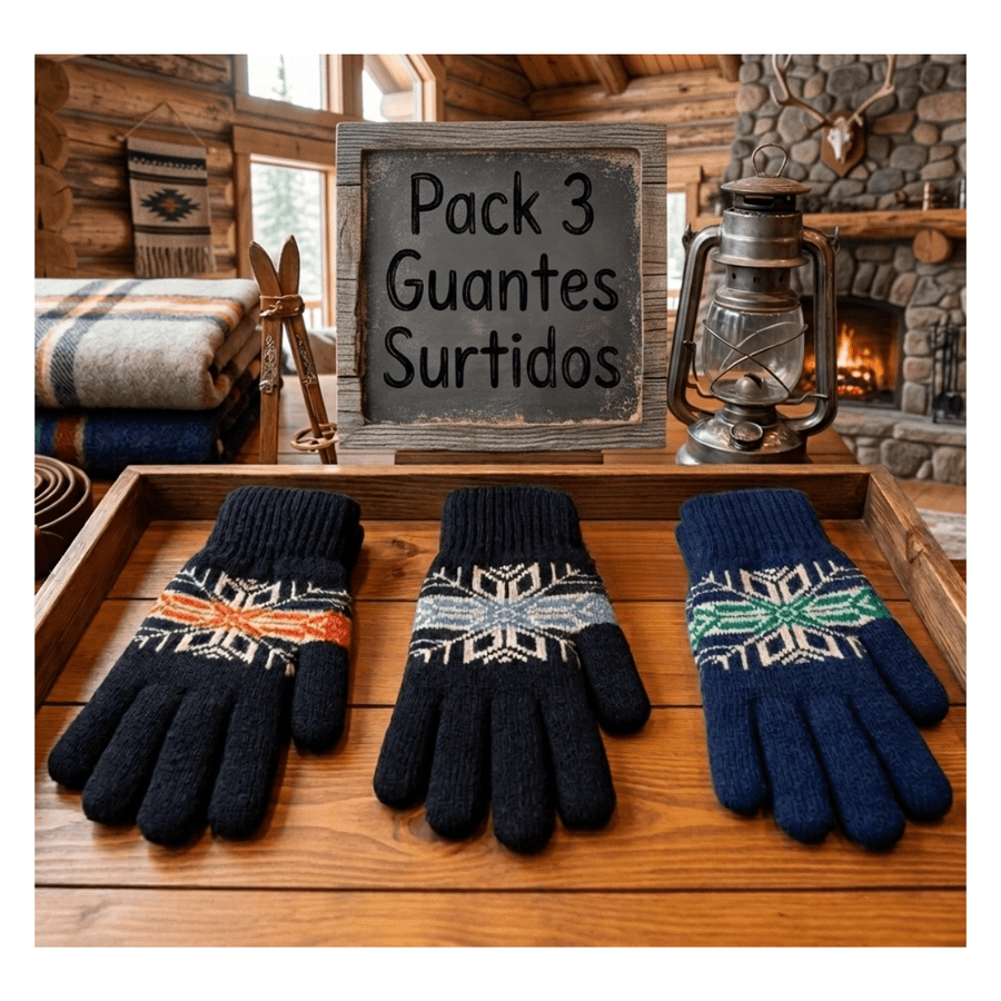 Genérico - Pack 3 Guantes De Lana Térmico Con Chiporro Surtidos