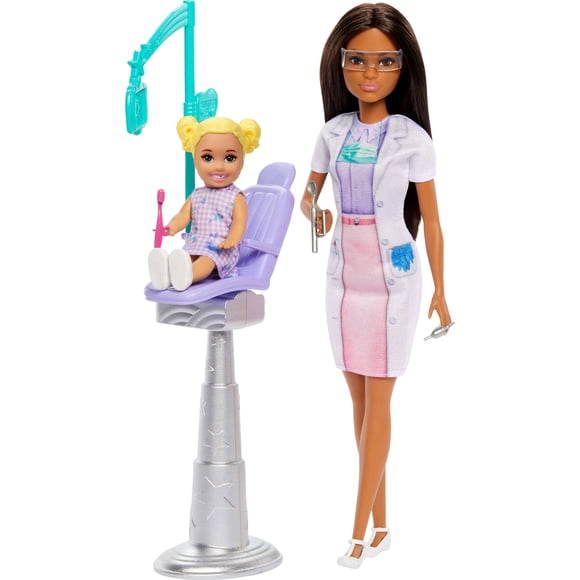 Muñeca dentista Barbie con muñeca morena a la moda y accesorios