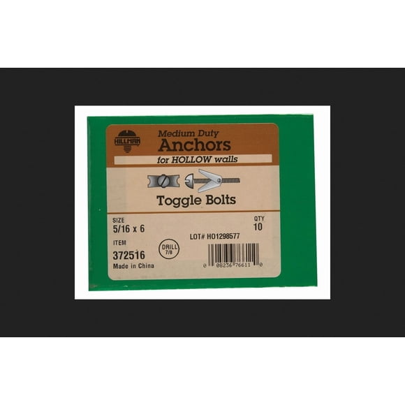 Toggle Bolt Hillman 5/16 x 6 en acero zincado, paquete de 10