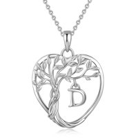 Heshpaws 925 Collar De Árbol Eterno De La Vida De Plata De Ley Para Mujeres A-Z Carta Inicial Collar, Regalo De Joyería De Cumpleaños Aniversario
