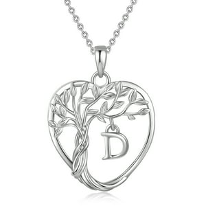 Heshpaws 925 Collar De Árbol Eterno De La Vida De Plata De Ley Para Mujeres A-Z Carta Inicial Collar, Regalo De Joyería De Cumpleaños Aniversario