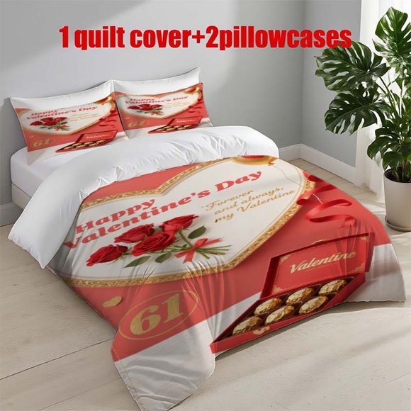 3pcs "Forever My Love" Themed Printed Bedding Set Duvet Cover and Pillowcases