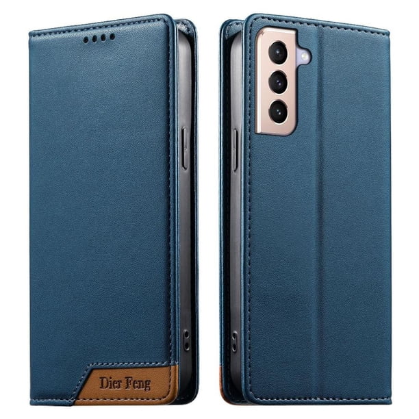 Funda Tipo Cartera de Cuero Sintético para Samsung Galaxy S21 Plus Bloqueo RFID, con Ranuras para Tarjetas y Bolsillo para Efectivo, Cierre Magnético Fuerte Azul