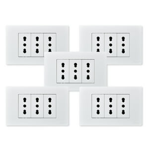 Want - Pack 5 Tomacorriente Triple Metálico 16A - Blanco